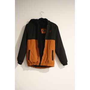 Boys Colorblock Hooded‎ Jacket Kids XL Black brown Sherpa Lined outdoor earthy